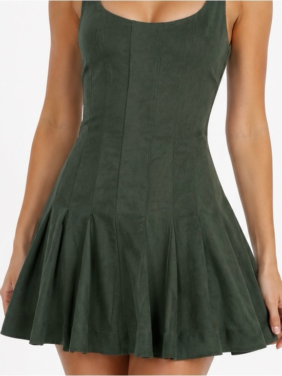 En Saison Dresses & Skirts - En Saison Delphine Faux Suede Pleated Fit-And-Flare Mini Dress M